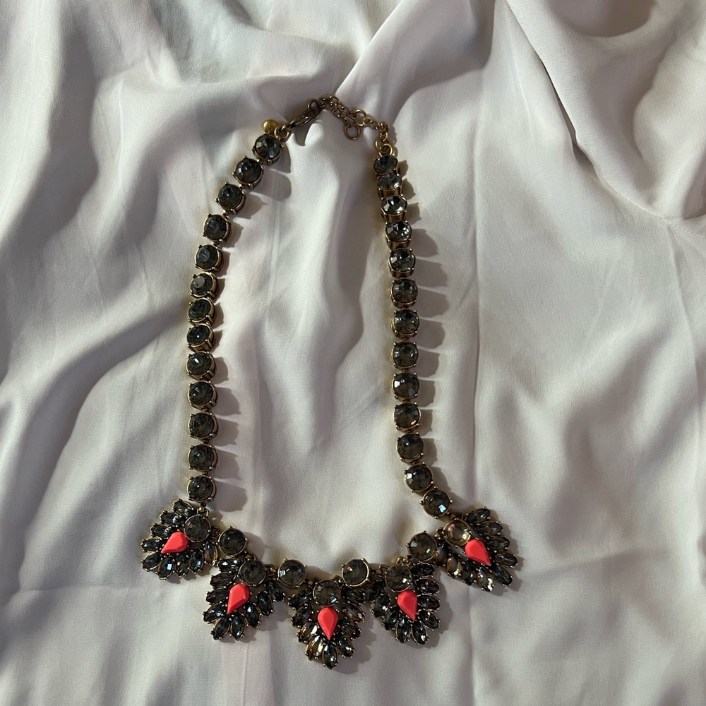 J. Crew Gold and Pink Teardrop Art Deco Statement Necklace